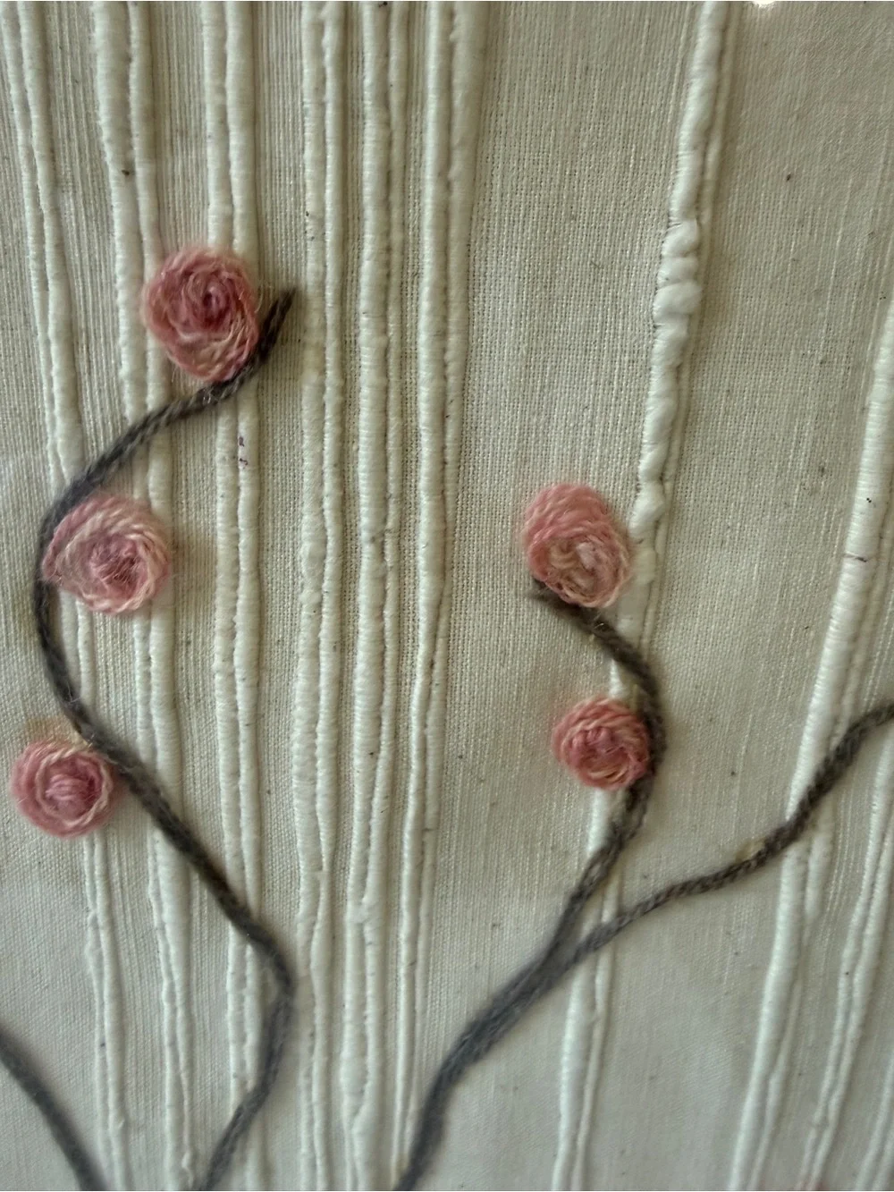 VTG 70s Framed Yarn Art 3D Pink Floral Fiber Art MCM Boho Decor 21